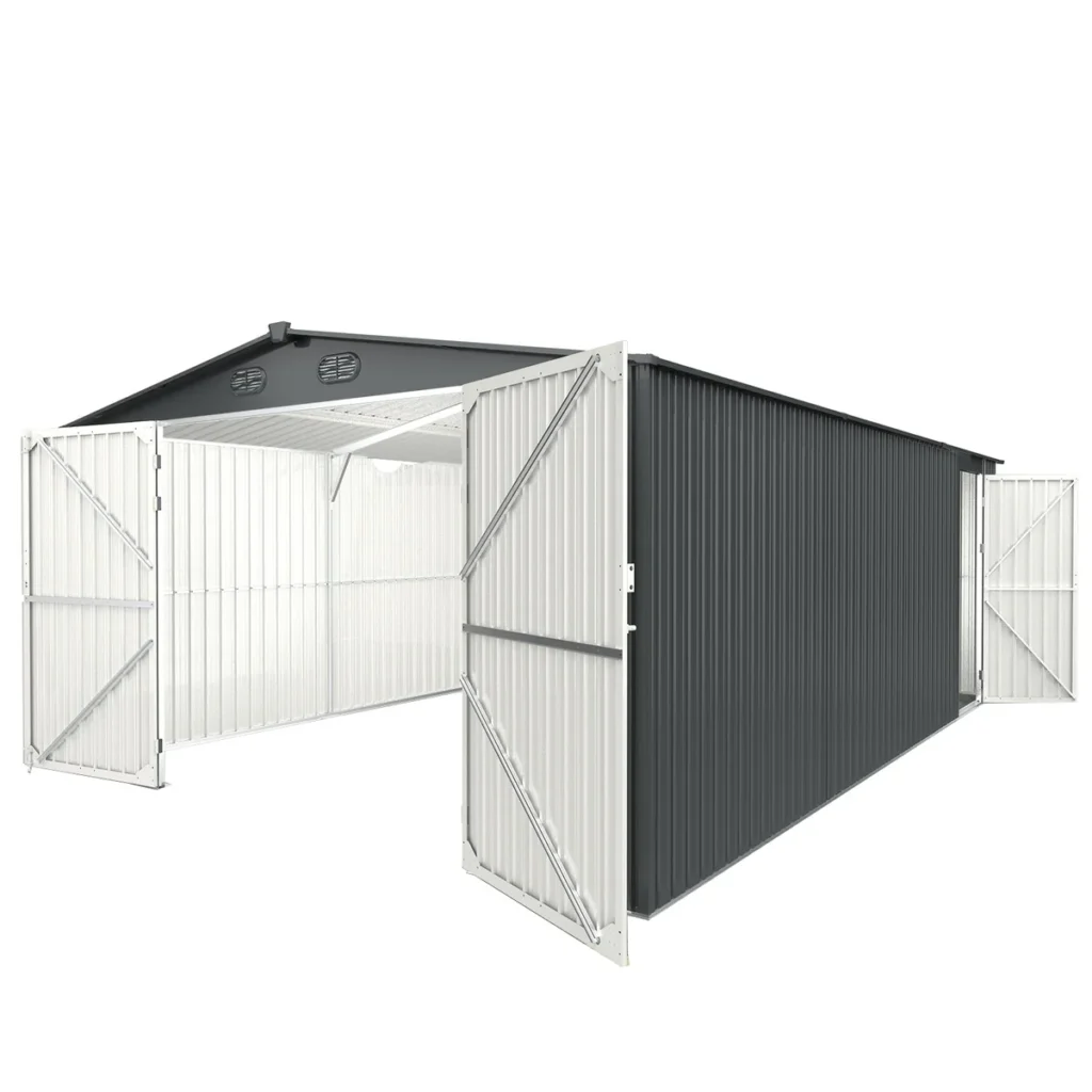 13'x20' Metal Garage Shed with Double Front Doors, Side Entry Door