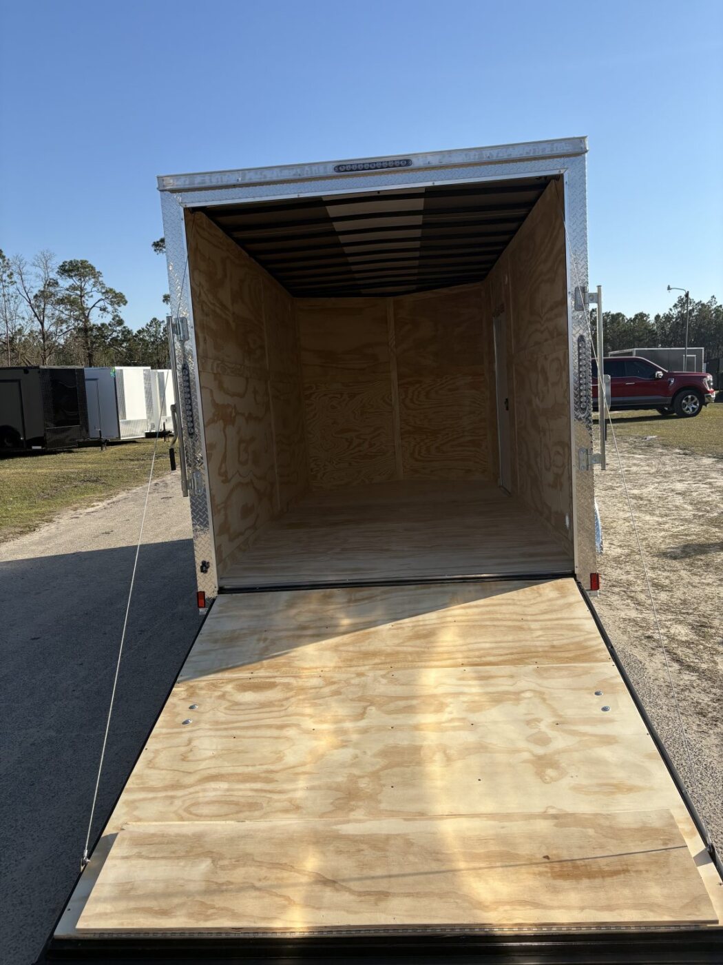 white chrome trim Enclosed Cargo Trailer Rear ramp open