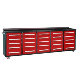 Chery Industrial 10’ Rolling Storage Workbench with 25 Drawers and Wheels