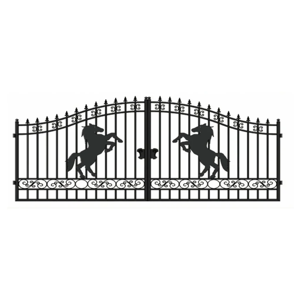 Chery Industrial 14x8 ft Steel Dual Swing Driveway Gate with Horse Pattern