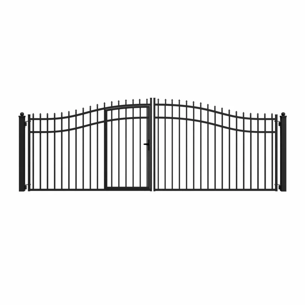 Chery Industrial 18’ x 7’ Steel Dual Swing Driveway Gate with Built‑In Pedestrian Door