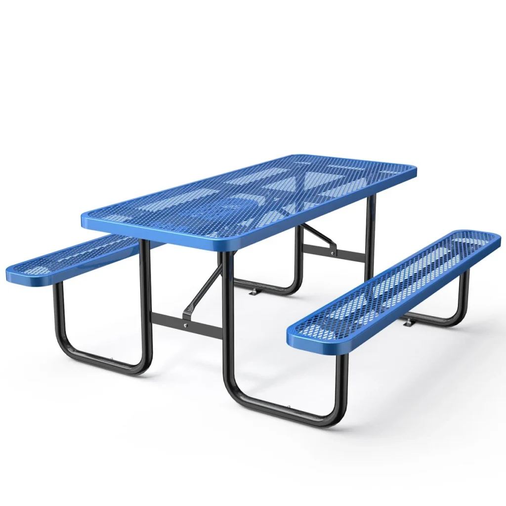 Chery Industrial 6 ft Metal Picnic Table Outdoor Coated Steel Patio Furniture Set