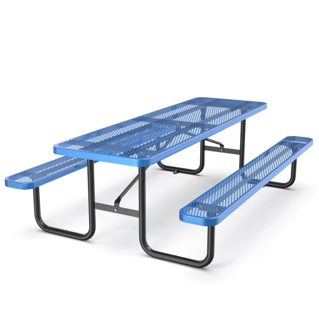 Chery Industrial 8 ft Metal Picnic Tables for Outdoors, Rectangle Coated Steel Patio Furniture Set